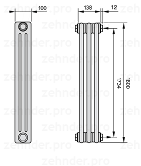 Схема (чертеж) Радиатор Zehnder Charleston 3180/3 №7610 Technoline TL